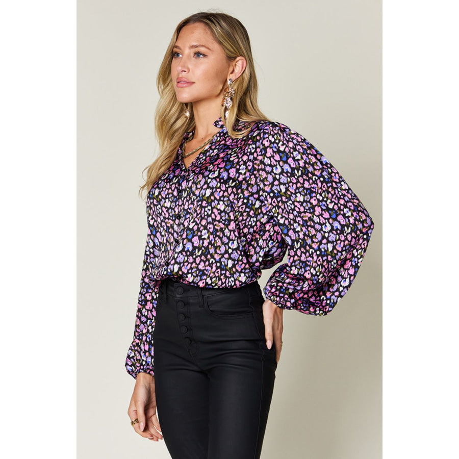 Double Take Full Size Printed Long Sleeve Blouse Apparel and Accessories