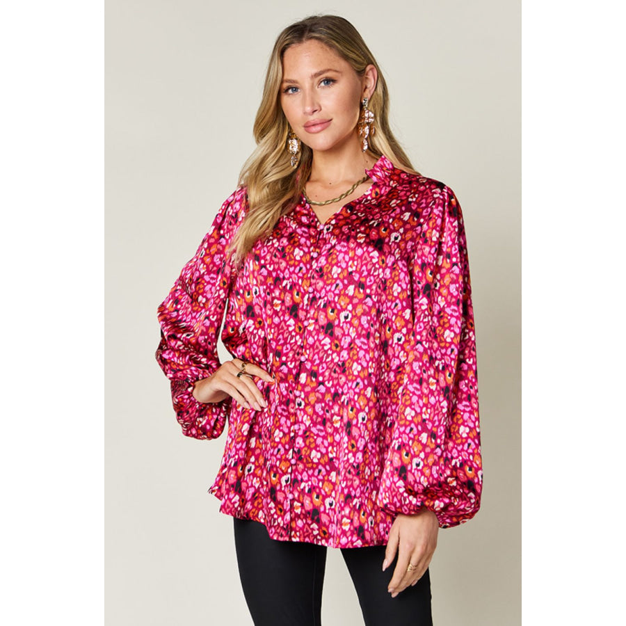 Double Take Full Size Printed Long Sleeve Blouse Apparel and Accessories