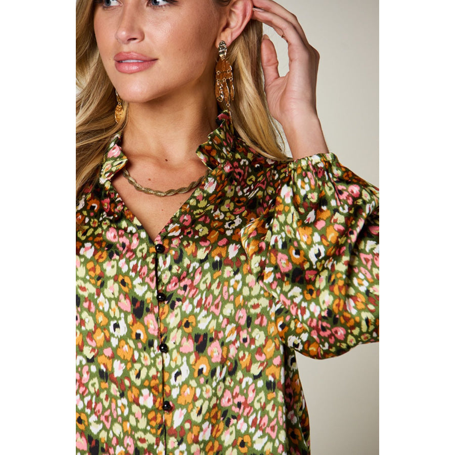 Double Take Full Size Printed Long Sleeve Blouse Apparel and Accessories