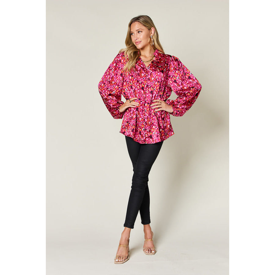 Double Take Full Size Printed Long Sleeve Blouse Apparel and Accessories