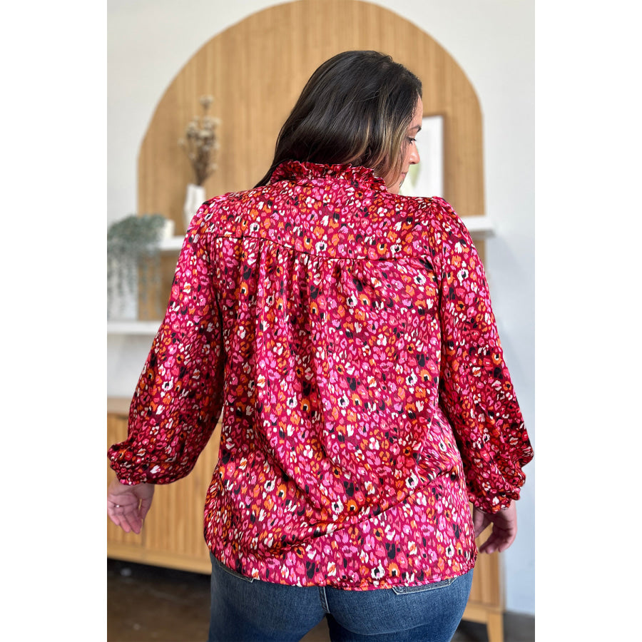 Double Take Full Size Printed Long Sleeve Blouse Apparel and Accessories