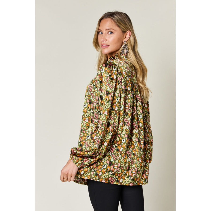 Double Take Full Size Printed Long Sleeve Blouse Apparel and Accessories