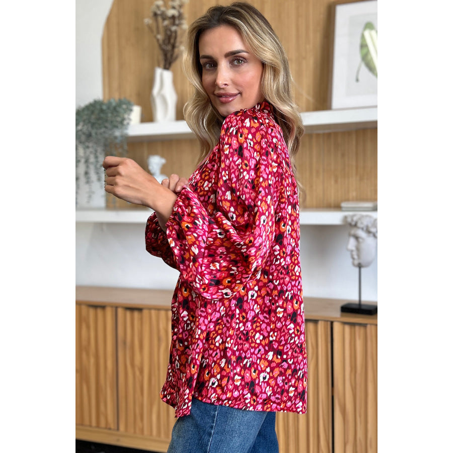 Double Take Full Size Printed Long Sleeve Blouse Apparel and Accessories