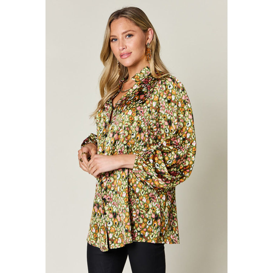 Double Take Full Size Printed Long Sleeve Blouse Apparel and Accessories