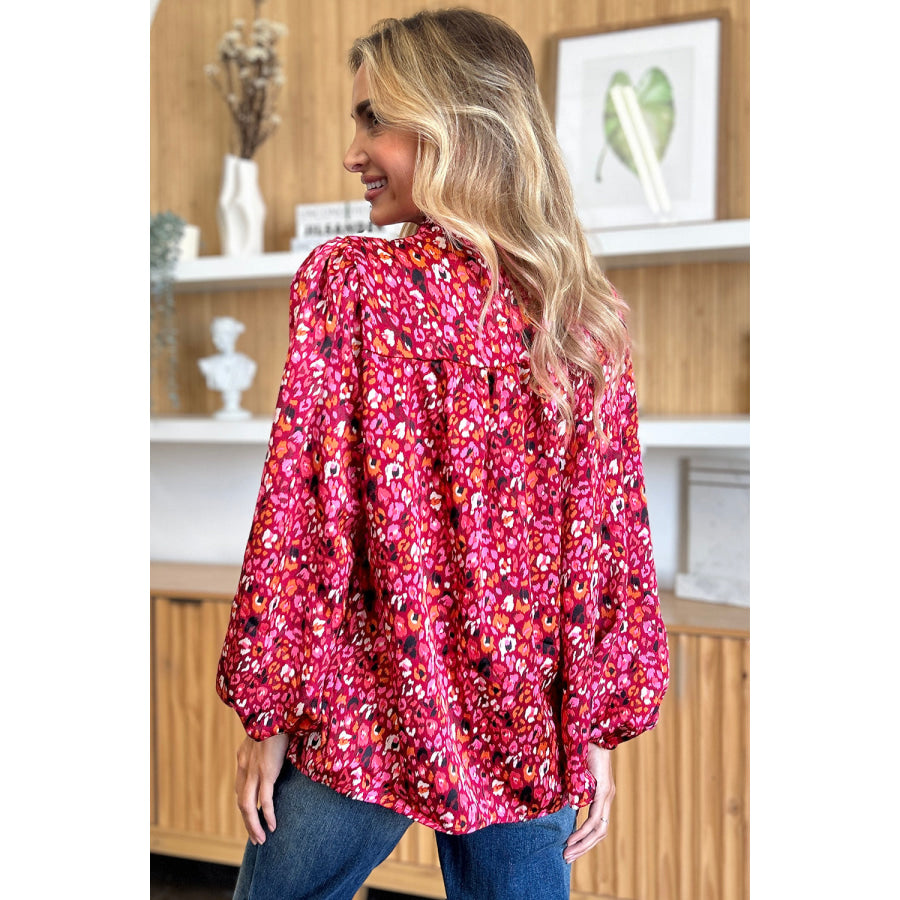 Double Take Full Size Printed Long Sleeve Blouse Apparel and Accessories