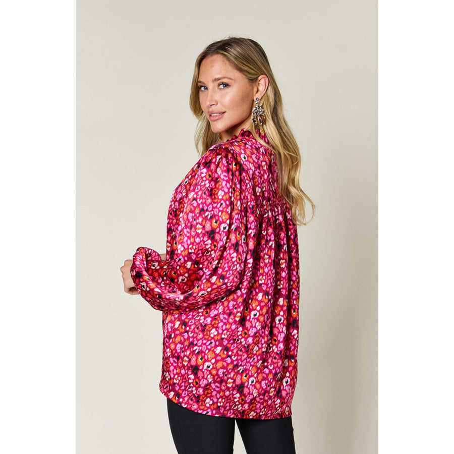 Double Take Full Size Printed Long Sleeve Blouse Apparel and Accessories