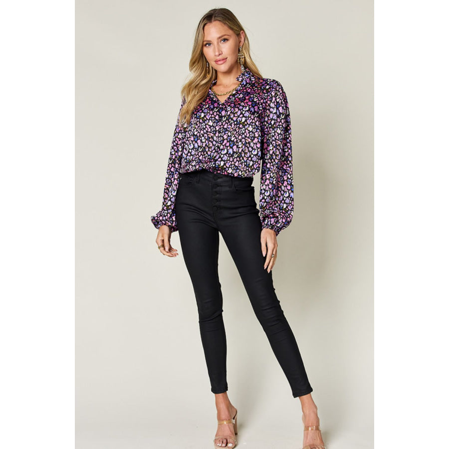 Double Take Full Size Printed Long Sleeve Blouse Apparel and Accessories