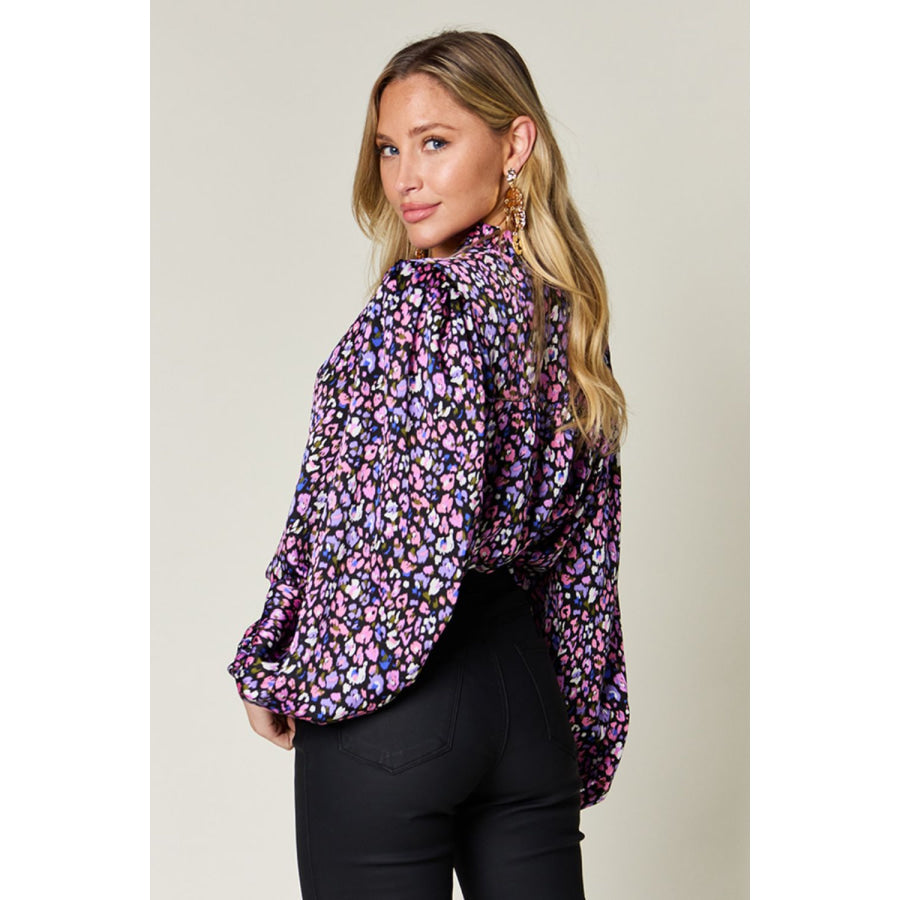 Double Take Full Size Printed Long Sleeve Blouse Apparel and Accessories