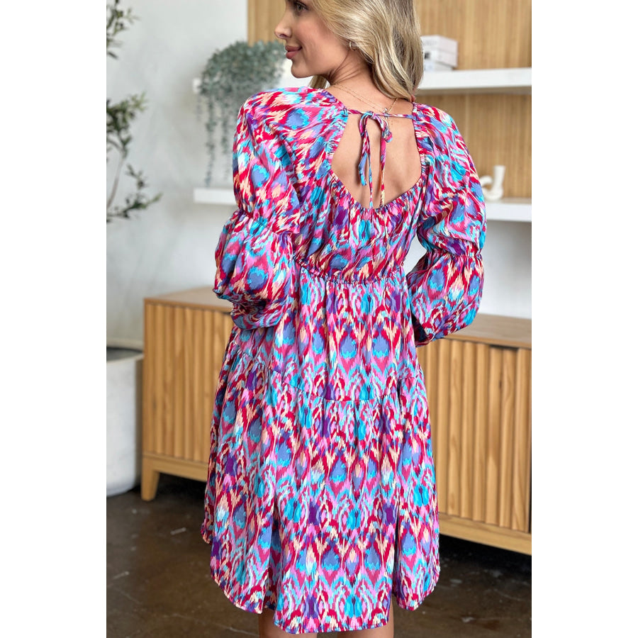 Double Take Full Size Printed Long Sleeve Dress Apparel and Accessories