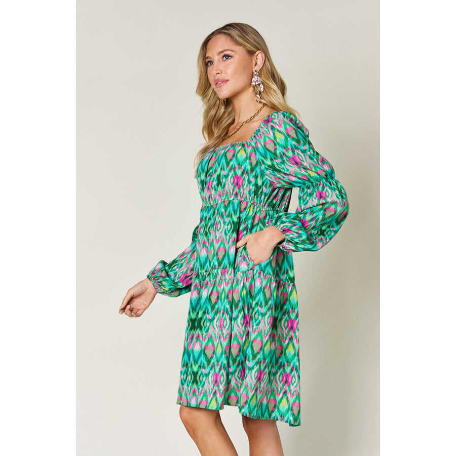 Double Take Full Size Printed Long Sleeve Dress Apparel and Accessories