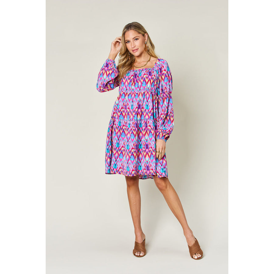 Double Take Full Size Printed Long Sleeve Dress Apparel and Accessories