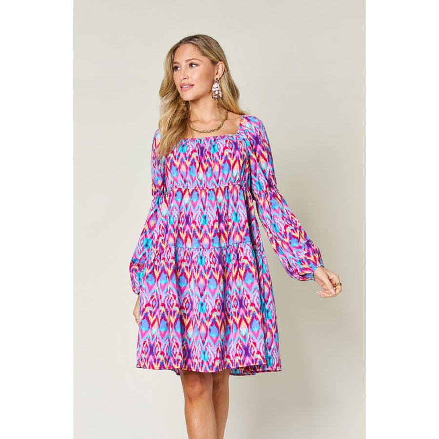 Double Take Full Size Printed Long Sleeve Dress Apparel and Accessories