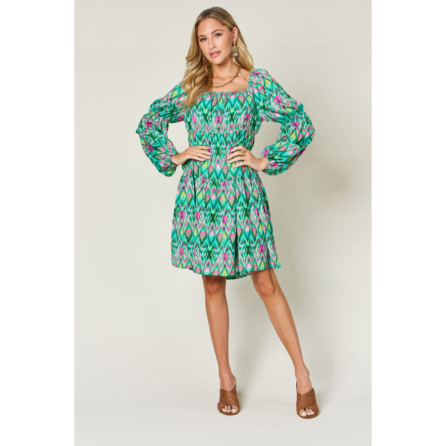 Double Take Full Size Printed Long Sleeve Dress Apparel and Accessories