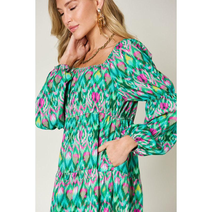 Double Take Full Size Printed Long Sleeve Dress Apparel and Accessories