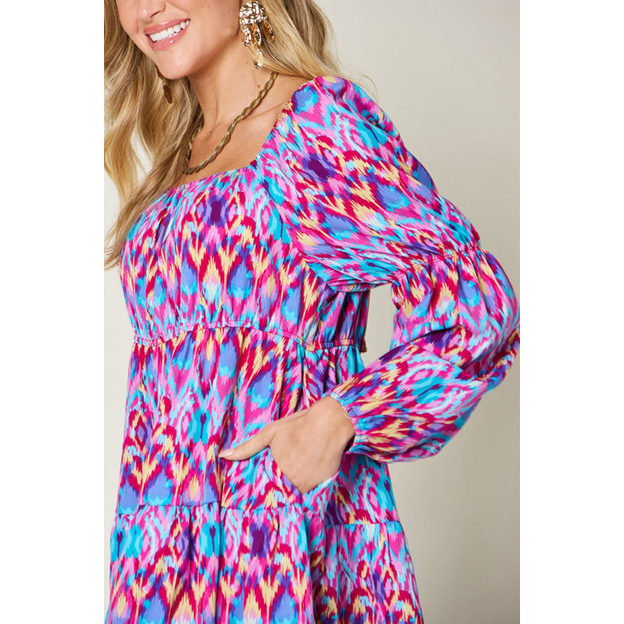 Double Take Full Size Printed Long Sleeve Dress Apparel and Accessories