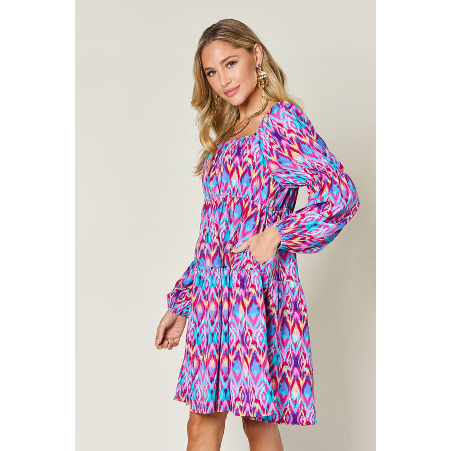 Double Take Full Size Printed Long Sleeve Dress Apparel and Accessories