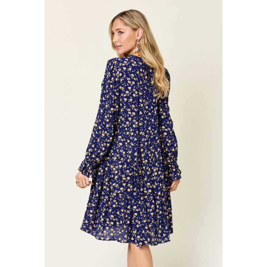 Double Take Full Size Printed Ruffle Hem Long Sleeve Dress Apparel and Accessories