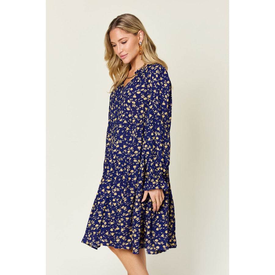 Double Take Full Size Printed Ruffle Hem Long Sleeve Dress Apparel and Accessories