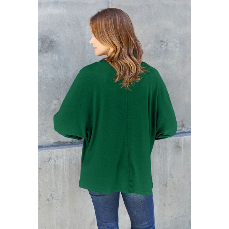 Double Take Full Size Round Neck Long Sleeve T-Shirt Green / S Clothing