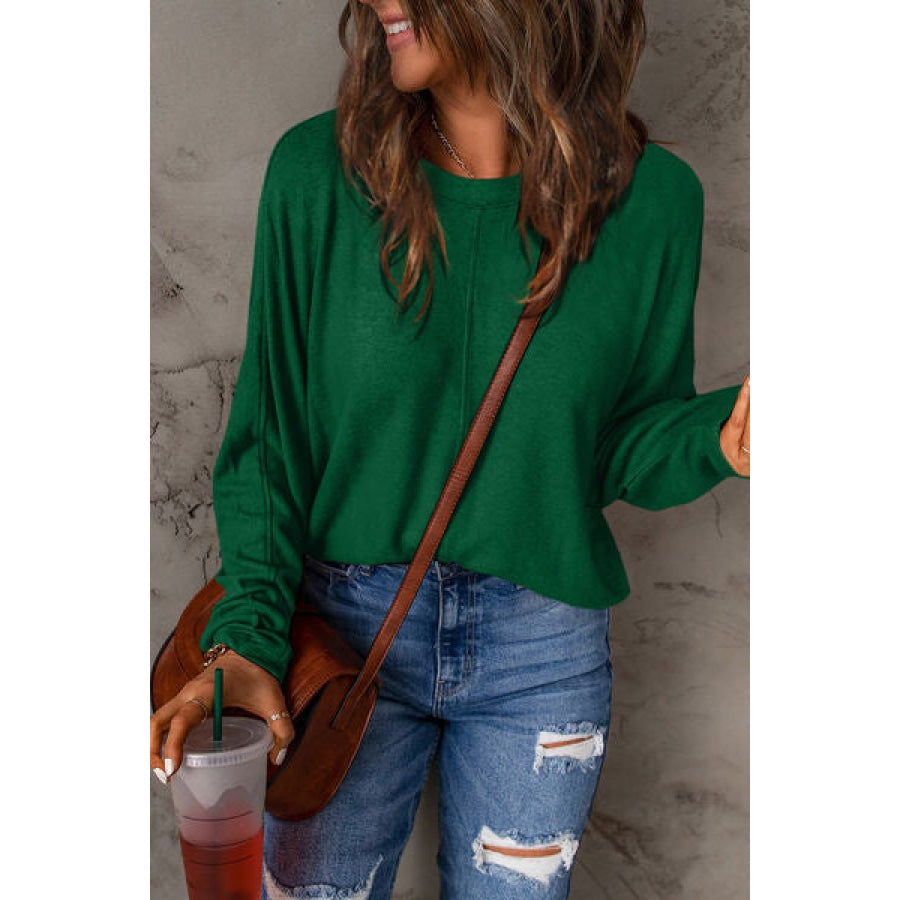 Double Take Full Size Round Neck Long Sleeve T-Shirt Green / S Clothing