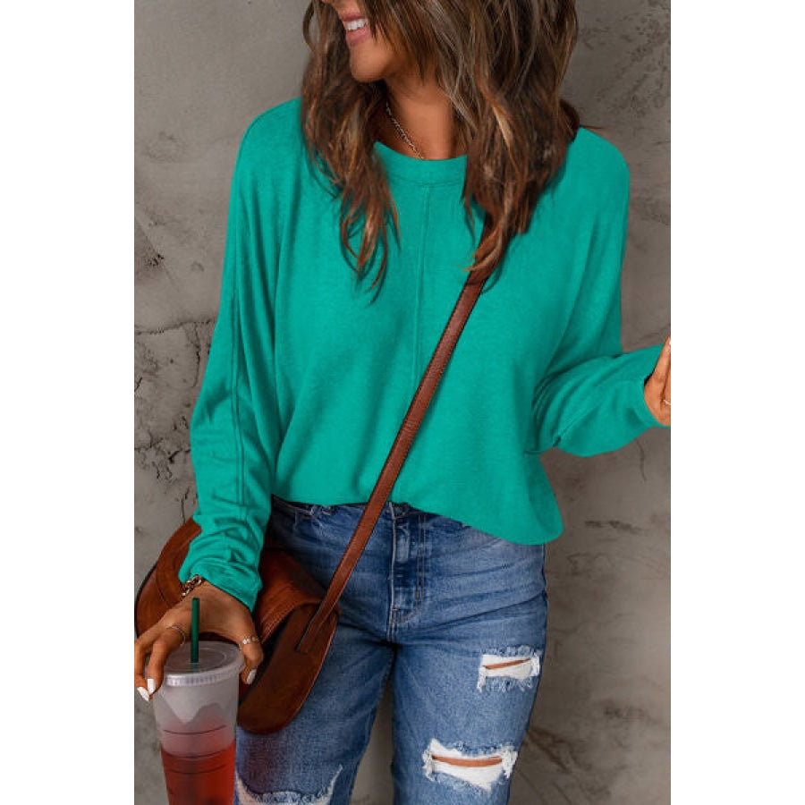 Double Take Full Size Round Neck Long Sleeve T-Shirt Turquoise / S Clothing