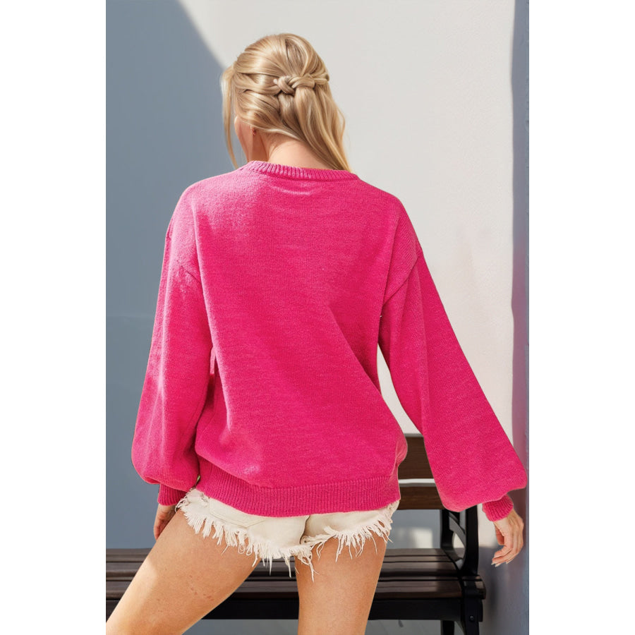 Double Take Full Size Sequin Nutcracker Long Sleeve Sweater Apparel and Accessories