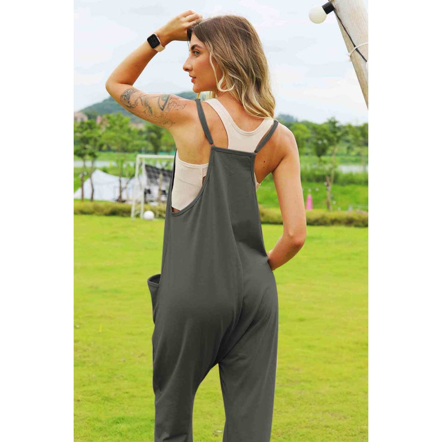 Double Take Full Size Sleeveless V-Neck Pocketed Jumpsuit Overalls