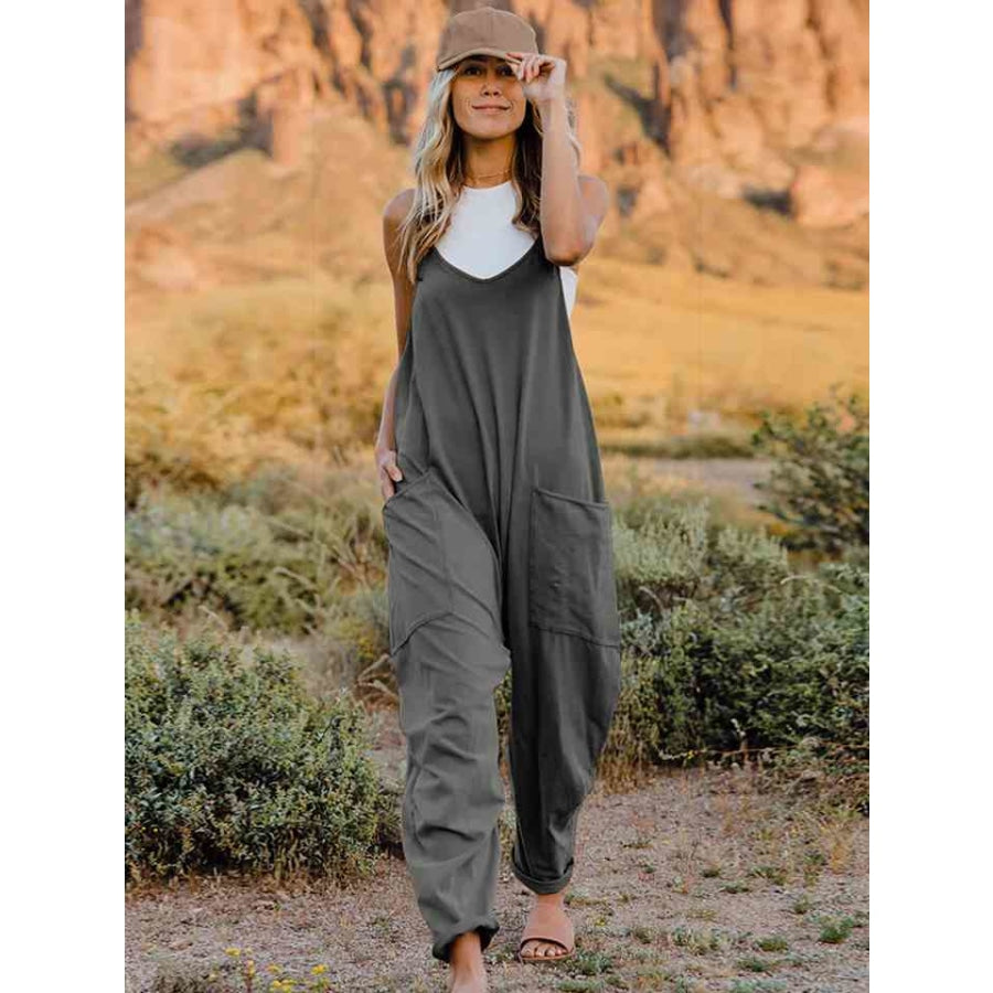 Double Take Full Size Sleeveless V-Neck Pocketed Jumpsuit Overalls