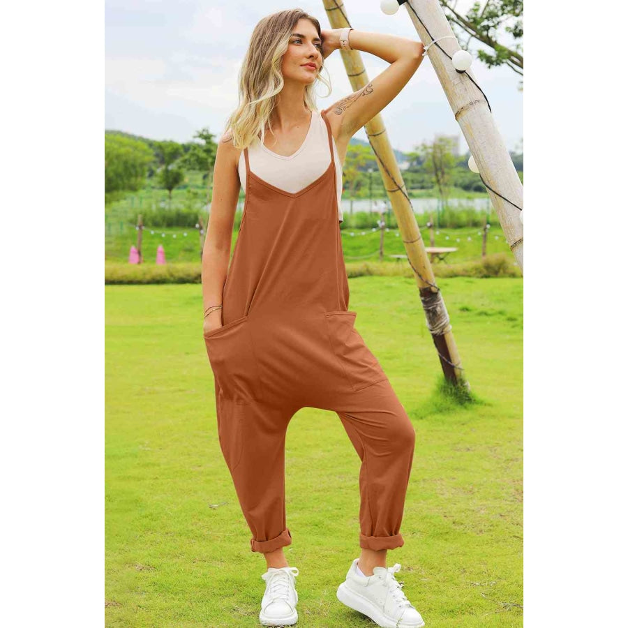 Double Take Full Size Sleeveless V-Neck Pocketed Jumpsuit Overalls