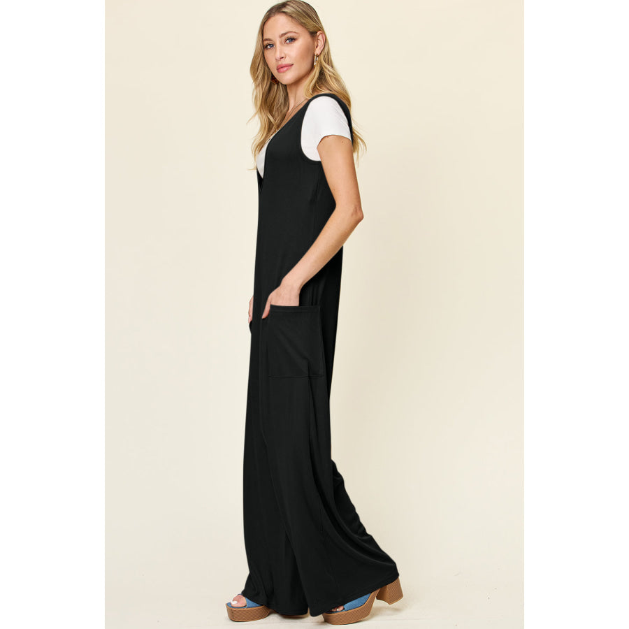 Double Take Full Size Sleeveless Wide Leg Jumpsuit with Pockets Apparel and Accessories