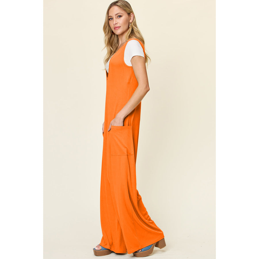 Double Take Full Size Sleeveless Wide Leg Jumpsuit with Pockets Apparel and Accessories