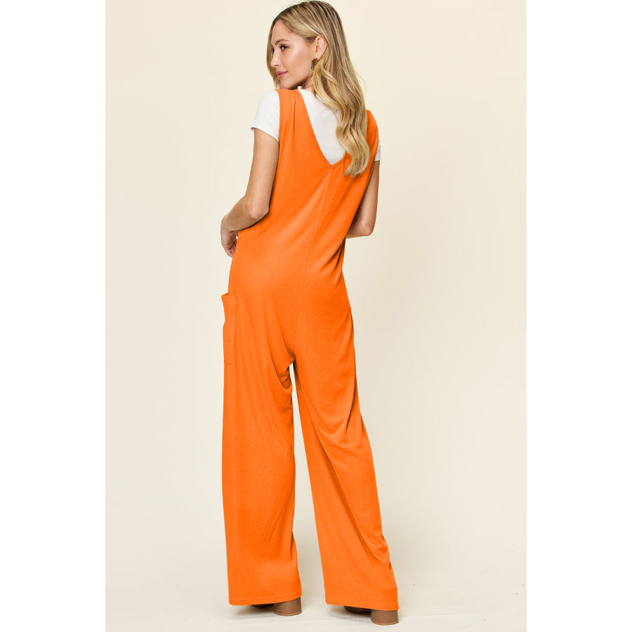 Double Take Full Size Sleeveless Wide Leg Jumpsuit with Pockets Apparel and Accessories