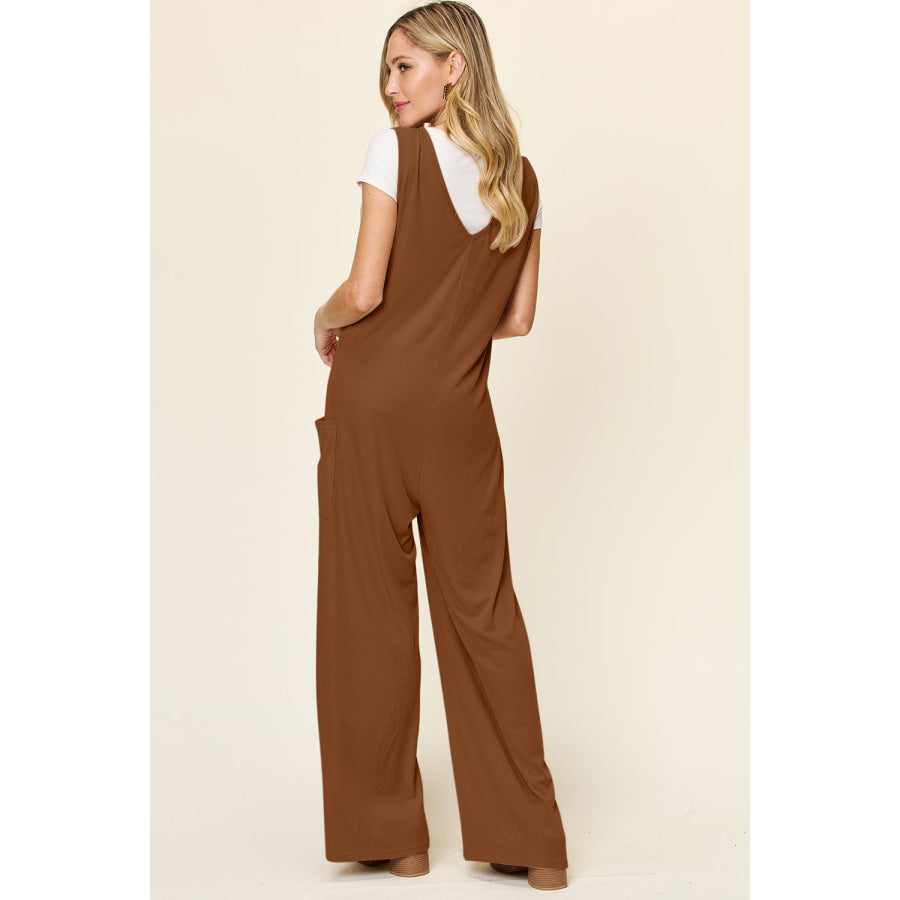 Double Take Full Size Sleeveless Wide Leg Jumpsuit with Pockets Apparel and Accessories