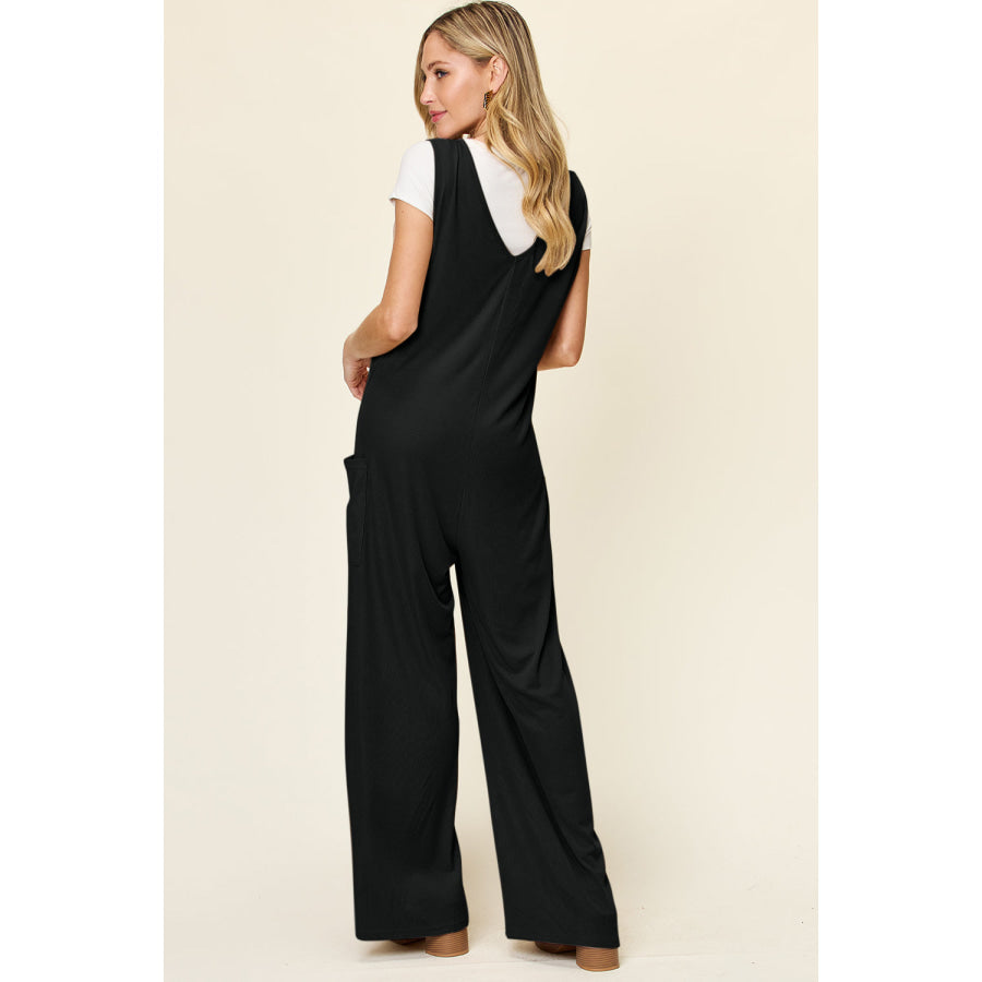 Double Take Full Size Sleeveless Wide Leg Jumpsuit with Pockets Apparel and Accessories