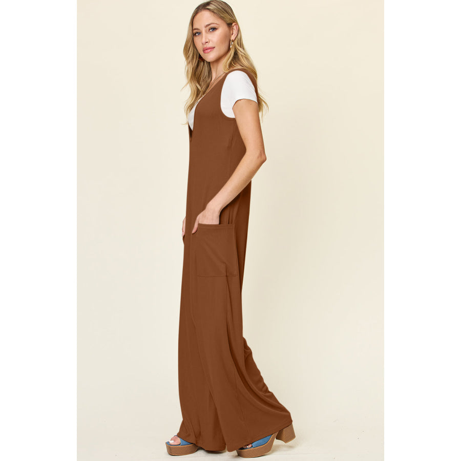 Double Take Full Size Sleeveless Wide Leg Jumpsuit with Pockets Apparel and Accessories