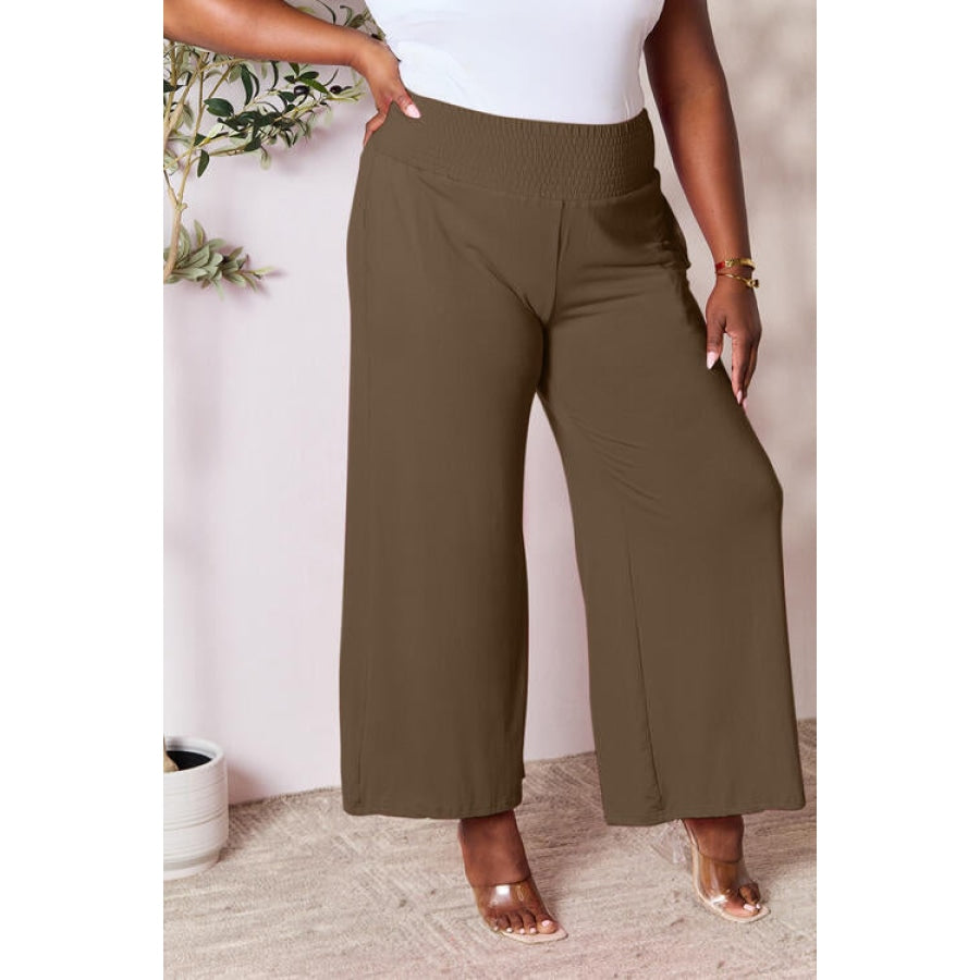 Double Take Full Size Smocked Wide Waistband Wide Leg Pants