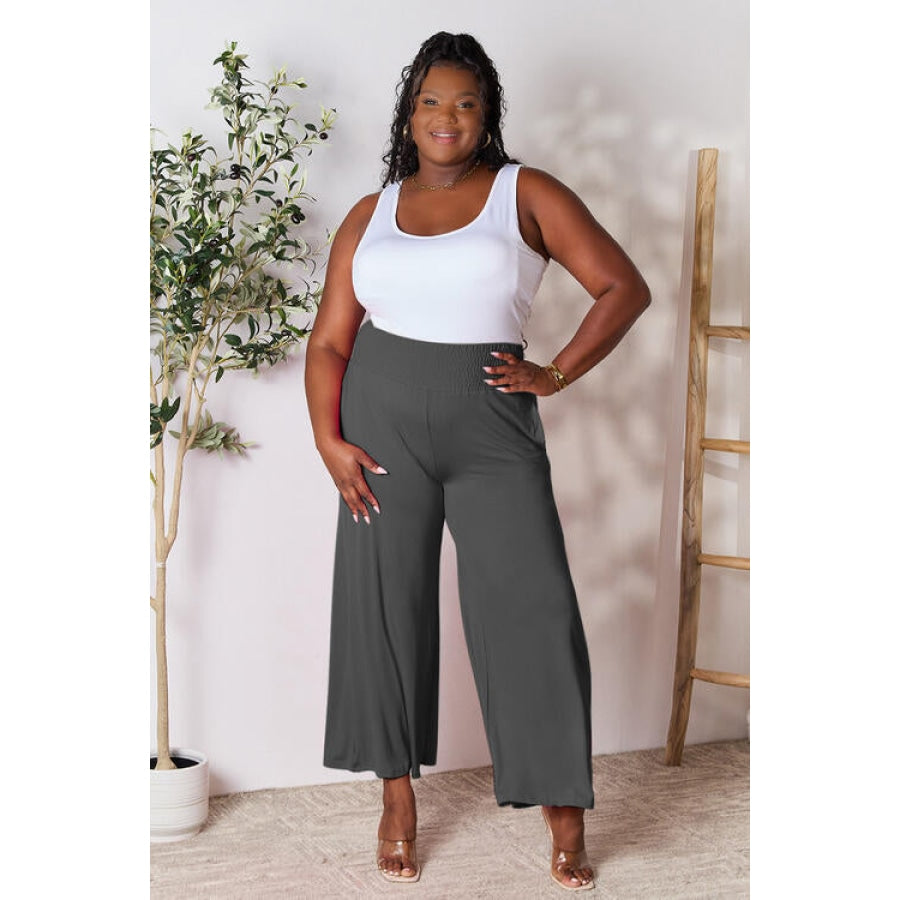 Double Take Full Size Smocked Wide Waistband Wide Leg Pants