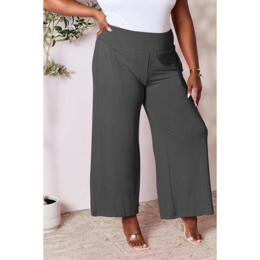 Double Take Full Size Smocked Wide Waistband Wide Leg Pants