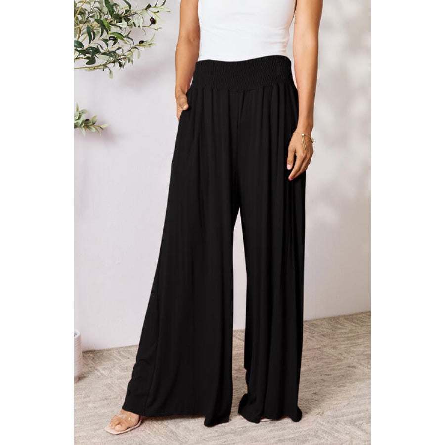 Double Take Full Size Smocked Wide Waistband Wide Leg Pants