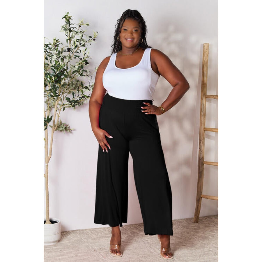 Double Take Full Size Smocked Wide Waistband Wide Leg Pants