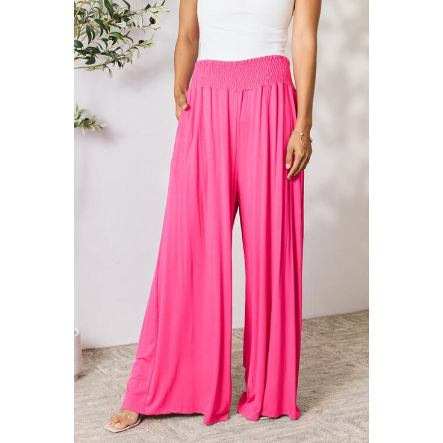 Double Take Full Size Smocked Wide Waistband Wide Leg Pants