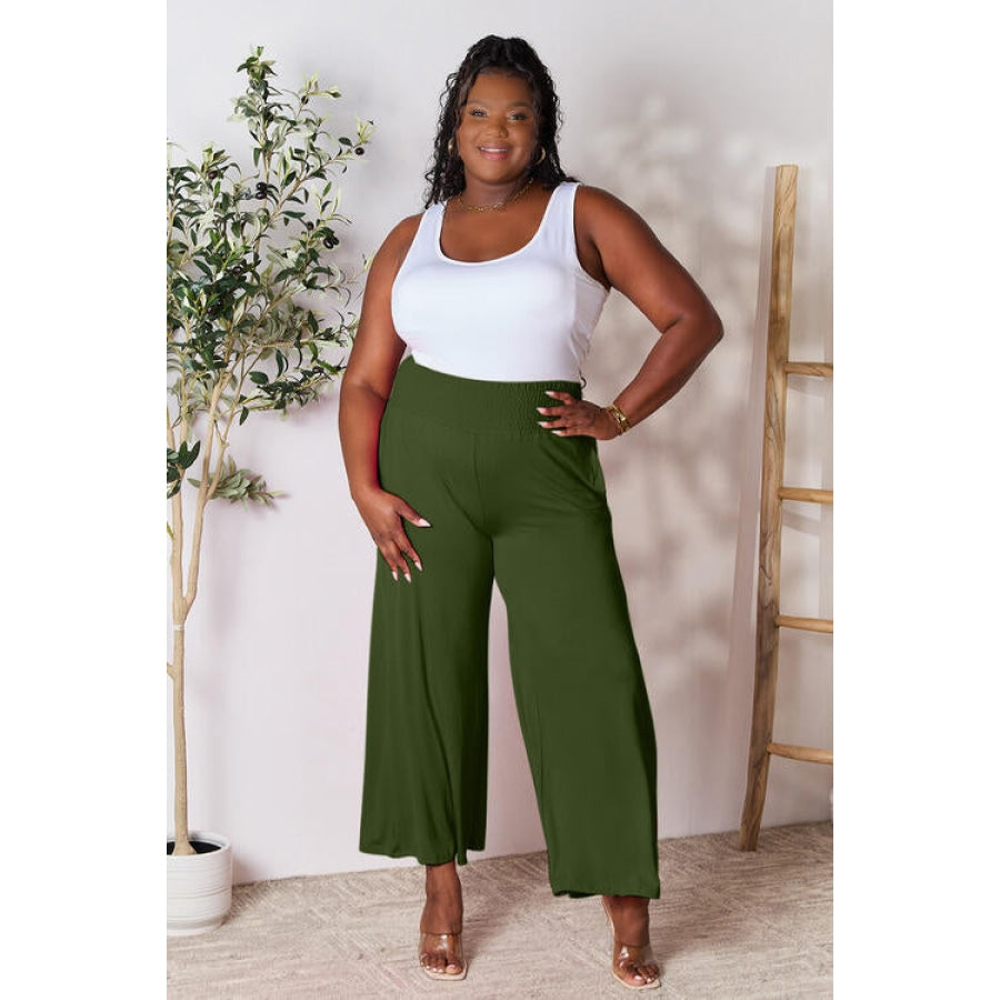 Double Take Full Size Smocked Wide Waistband Wide Leg Pants