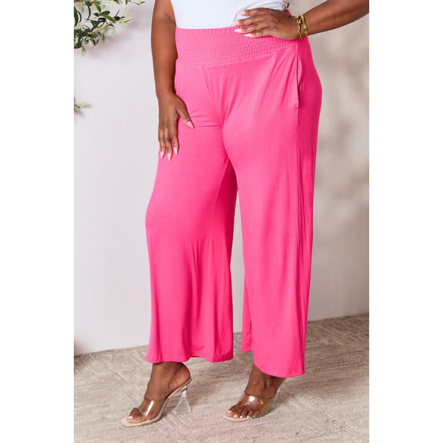 Double Take Full Size Smocked Wide Waistband Wide Leg Pants