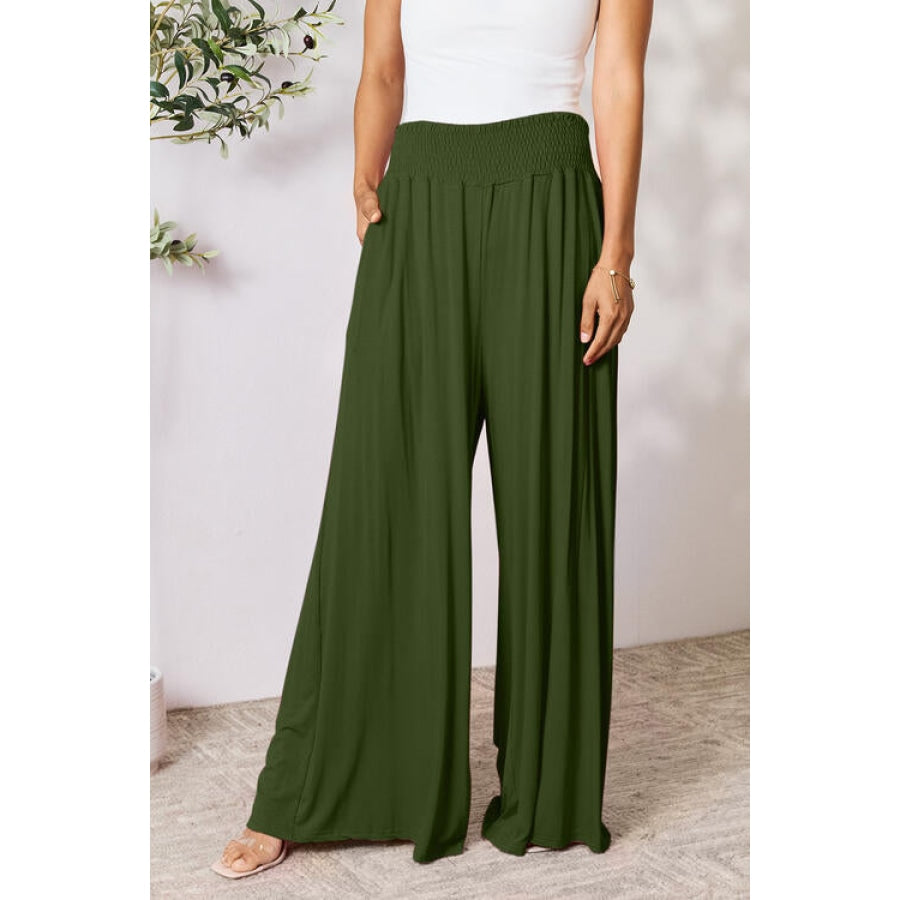 Double Take Full Size Smocked Wide Waistband Wide Leg Pants