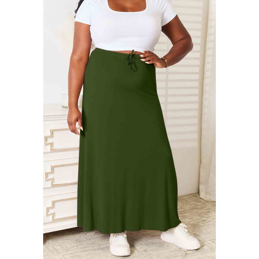 Double Take Full Size Soft Rayon Drawstring Waist Maxi Skirt Rayon Green / S