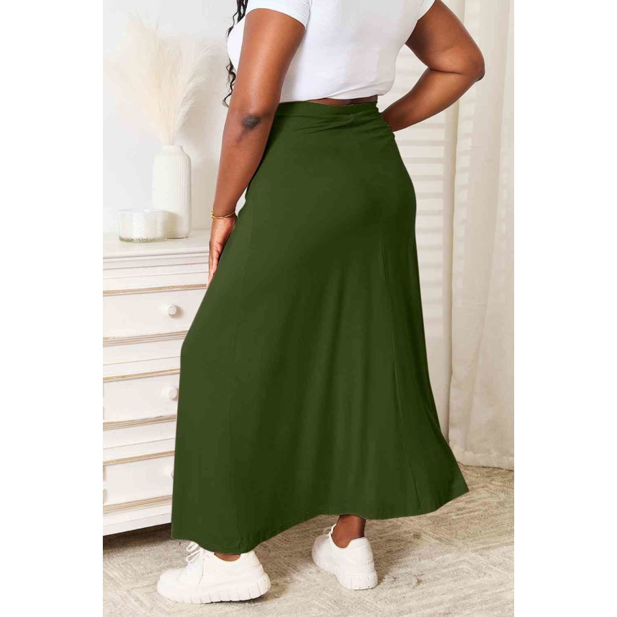 Double Take Full Size Soft Rayon Drawstring Waist Maxi Skirt Rayon