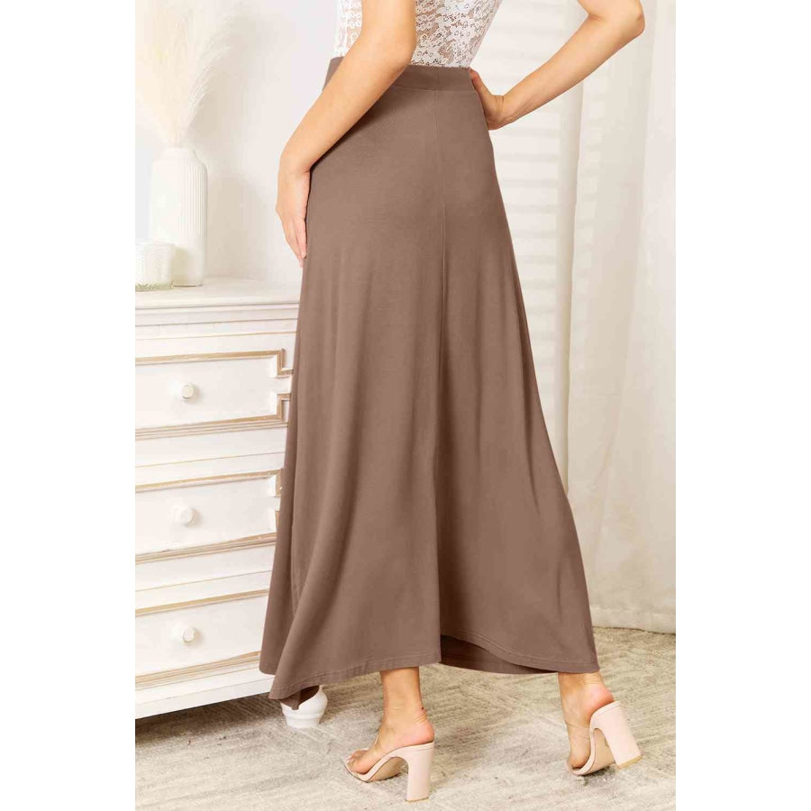 Double Take Full Size Soft Rayon Drawstring Waist Maxi Skirt Rayon Taupe / S