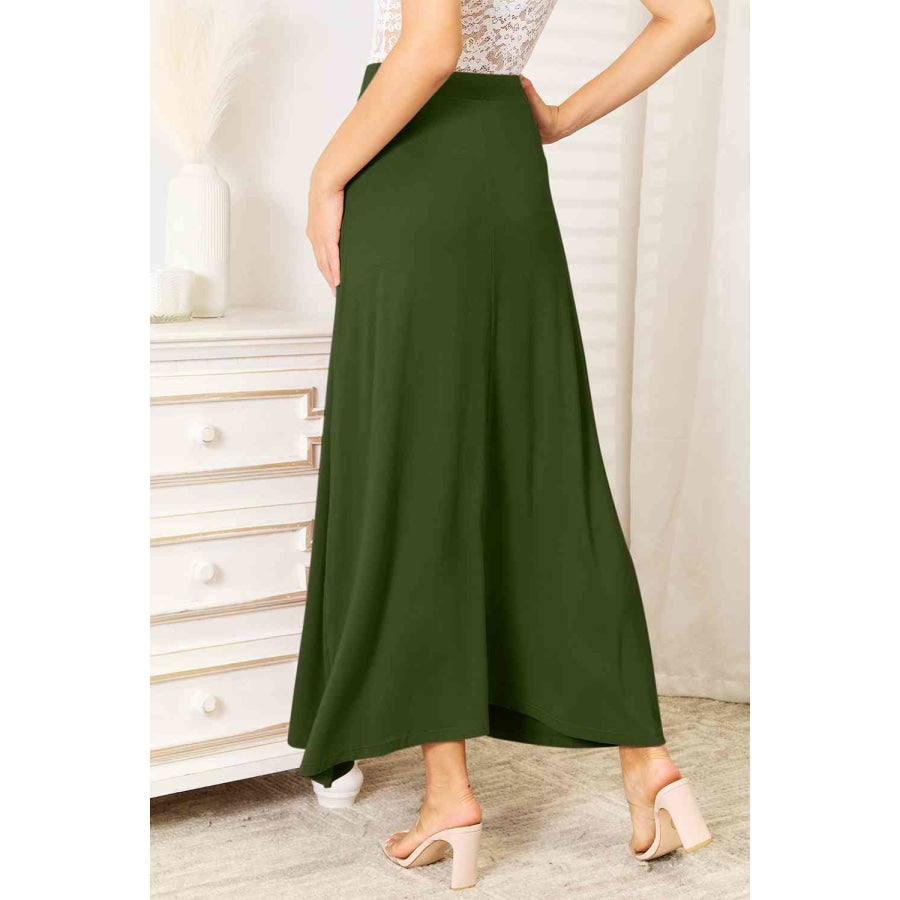 Double Take Full Size Soft Rayon Drawstring Waist Maxi Skirt Rayon