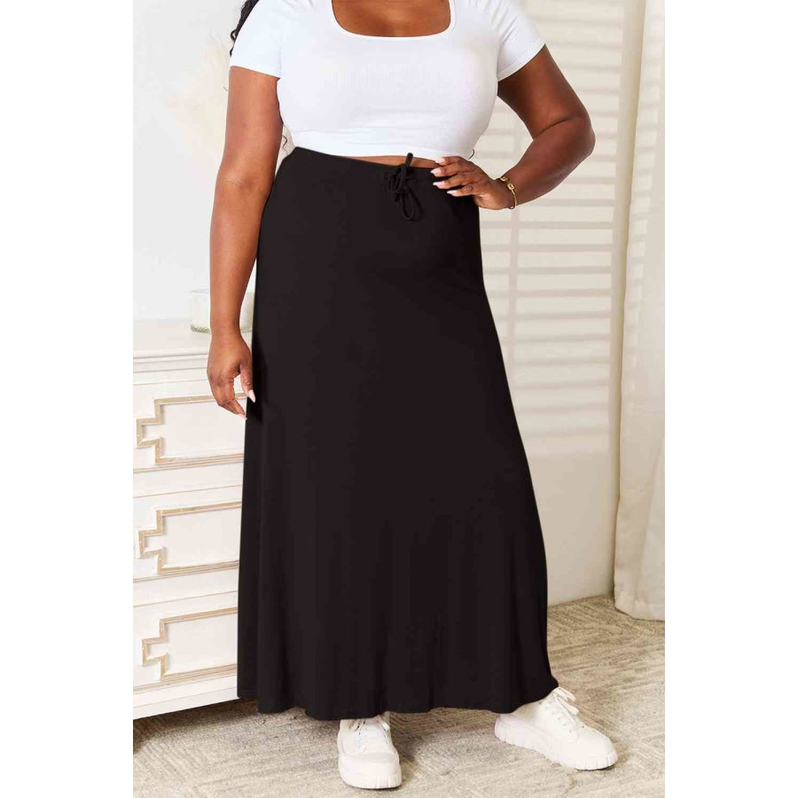 Double Take Full Size Soft Rayon Drawstring Waist Maxi Skirt Rayon