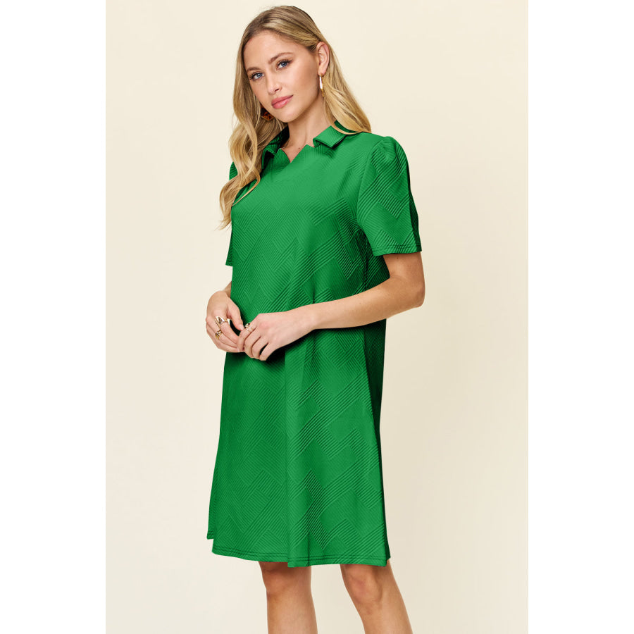 Double Take Full Size Texture Collared Neck Short Sleeve Dress Apparel and Accessories